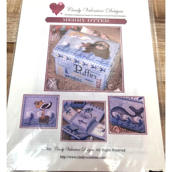 RARE Cindy Valentine Designs "Merry Otter" Embroidery Cross Stitch Pattern - Picture 2 of 3